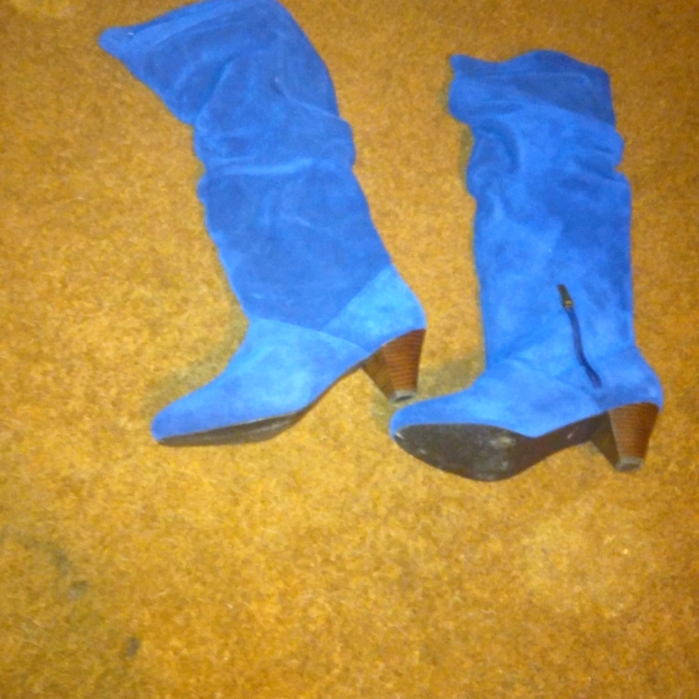 Blue slouch heel boots